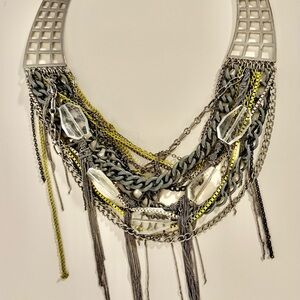 Multi-Chain Statement Necklace in Silver and Yellow